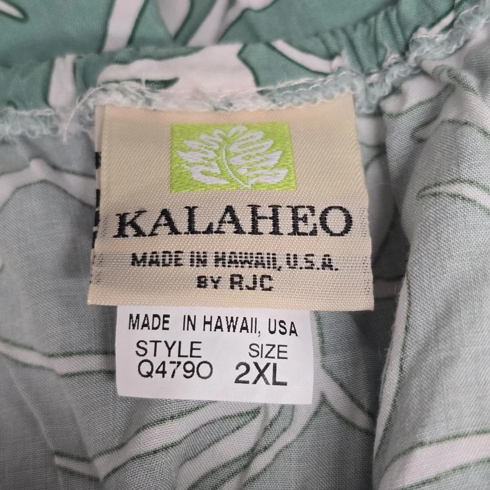 Kalaheo Blouse Top Women 2XL Green Monstera Leaf Print Rayon Tropical Relaxed